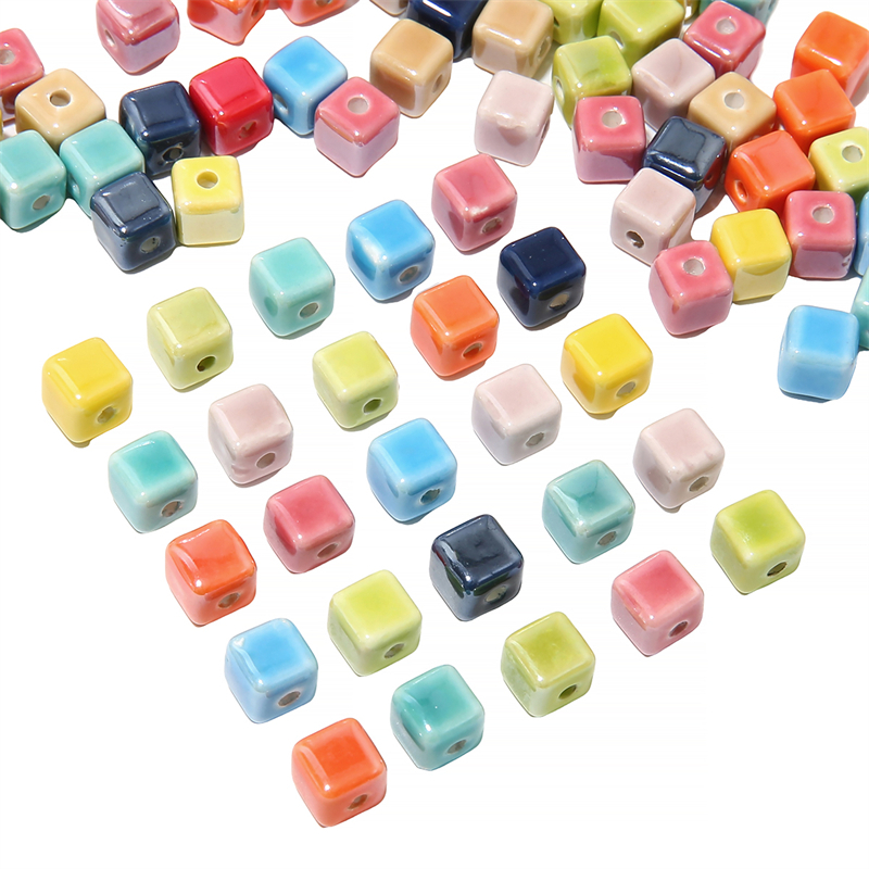 Chuỗi Hạt Gốm Tráng Men Hình Vuông Nhiều Màu Sắc 8mm Dùng Làm Đồ Trang Sức / Móc Khóa DIY