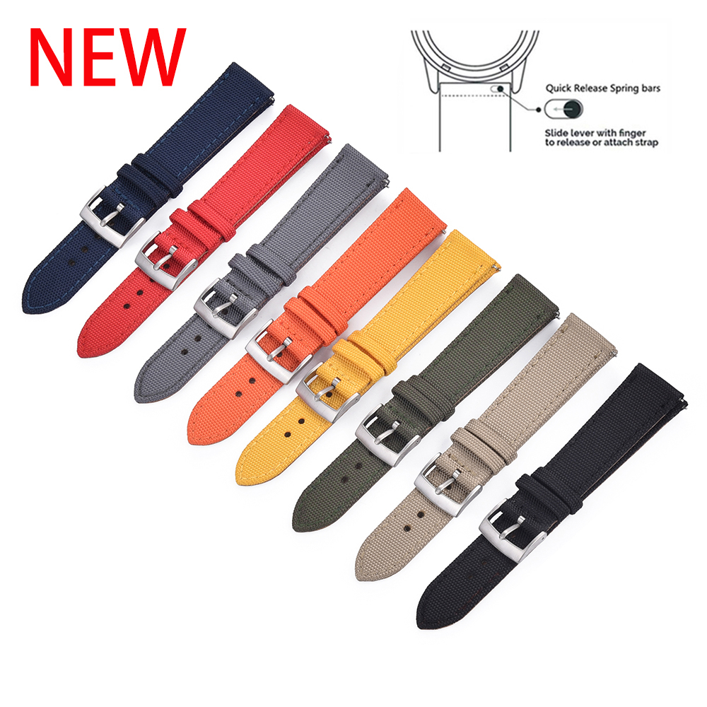 Dây Đeo Đồng Hồ Thay Thế Bằng Da Nylon Và Vải Bố Nilon Tháo Gỡ Nhanh Thiết Kế Mới 18mm 20mm 2