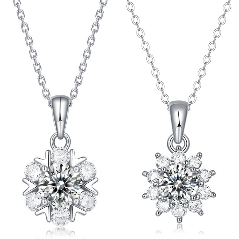 】Kim Cương Nhân Tạo Moissanite Dây Chuyền Bạc S925 Mặt Hoa Tuyết Khắc Chữ 1 Carat Nhân Tạo Lãng Mạn