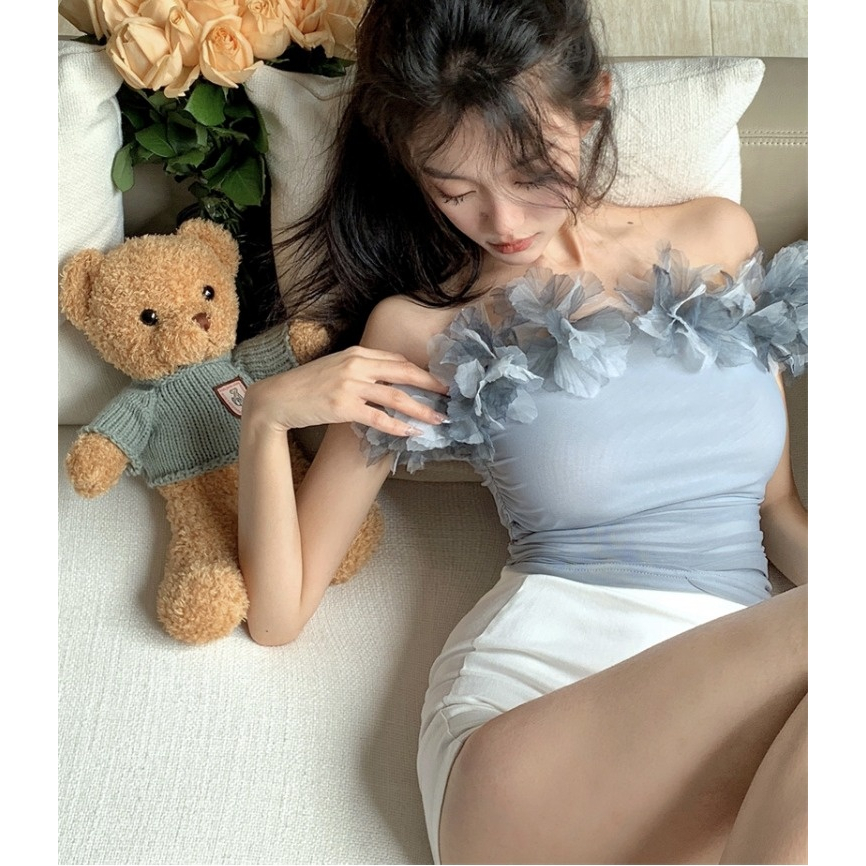 QADCOL áo kiểu hồng Áo Hai Dây Dáng Ngắn In Hoa Thời Trang Mùa Hè Quyến Rũ Cho Nữ