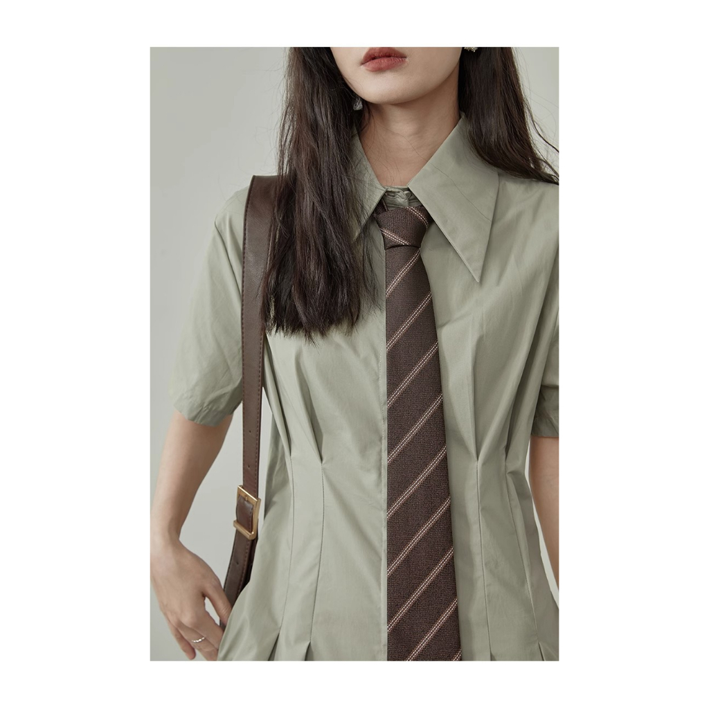 Đầm Dài Dáng Chữ A Cổ Bẻ Cài Nút Nhấn Eo Thời Trang Mùa Hè Hàn Quốc 2023 Cho Nữ