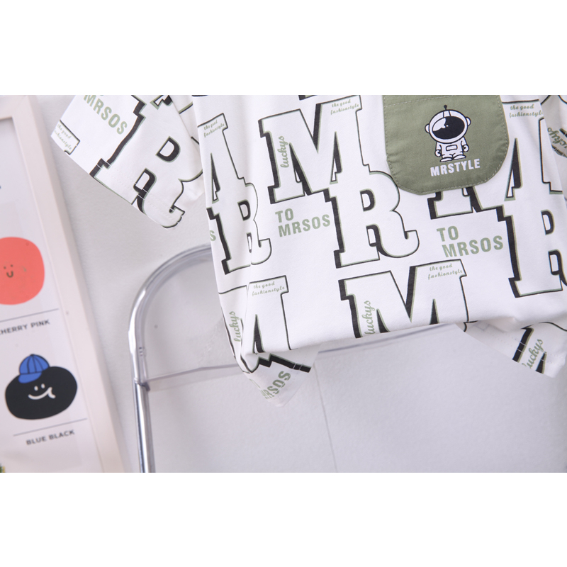 Set Áo Sơ Mi Kẻ Sọc In Hình Phi Hành Gia + Quần Short Thời Trang Cho Bé Trai 1-5 Tuổi