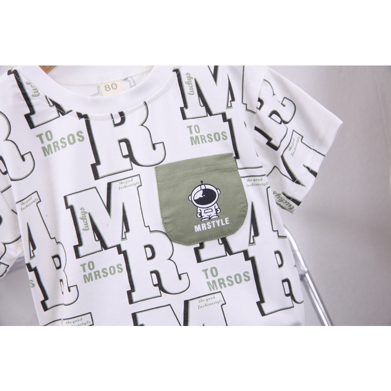 Set Áo Sơ Mi Kẻ Sọc In Hình Phi Hành Gia + Quần Short Thời Trang Cho Bé Trai 1-5 Tuổi