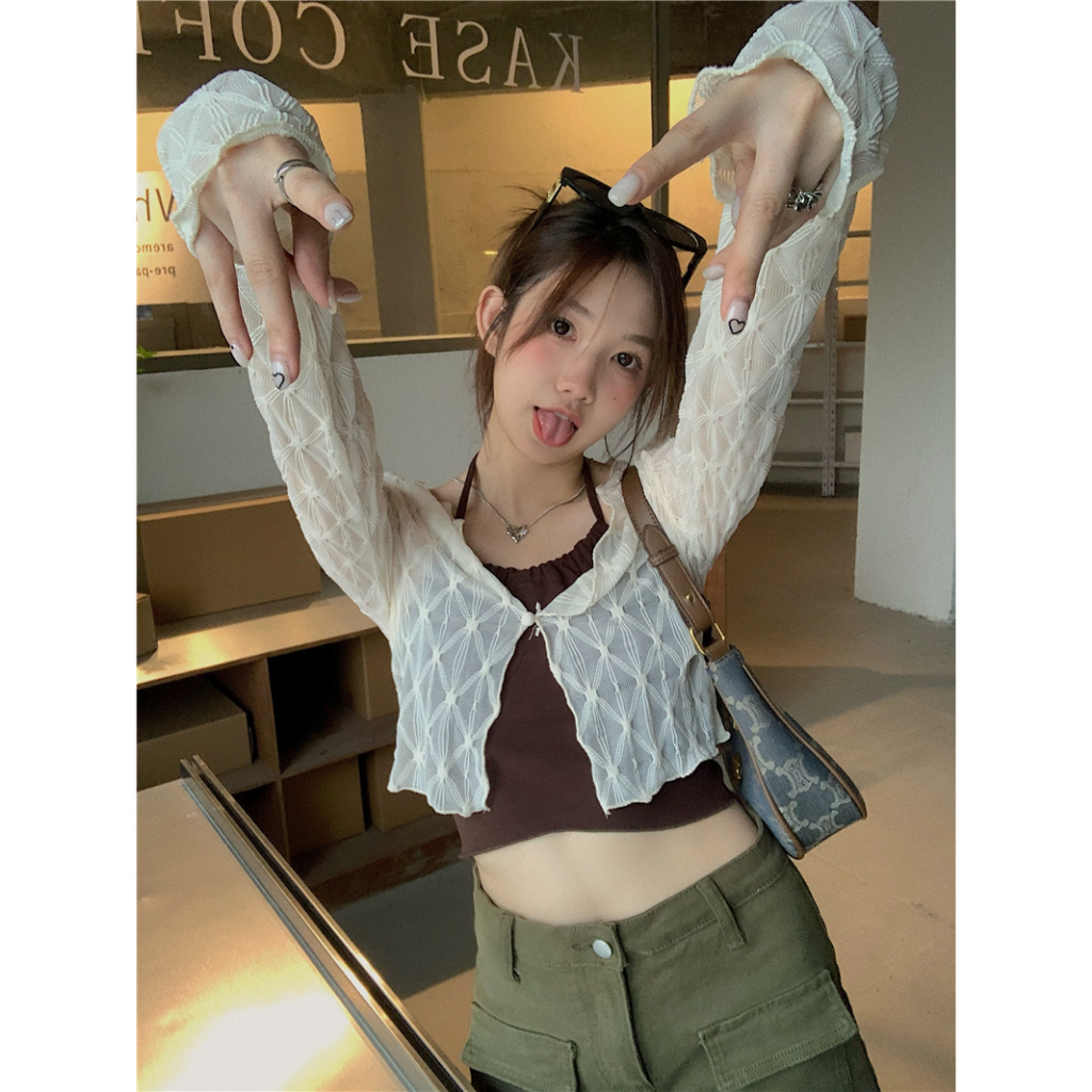 QADCOL Áo Cardigan Dệt Kim Tay Dài Chống Nắng Hai Mảnh Mùa Hè Ngọt Ngào Và Spicy Hàng Mới Dành Cho Bạn Nữ