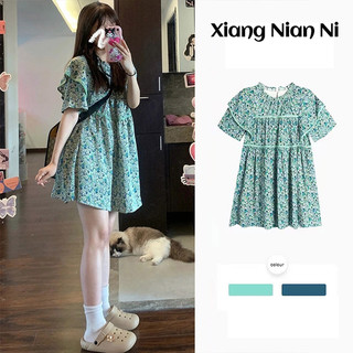 Đầm ngắn XIANG NIAN NI dáng chữ A phong cách Hàn Quốc thời trang mùa hè dành cho nữ