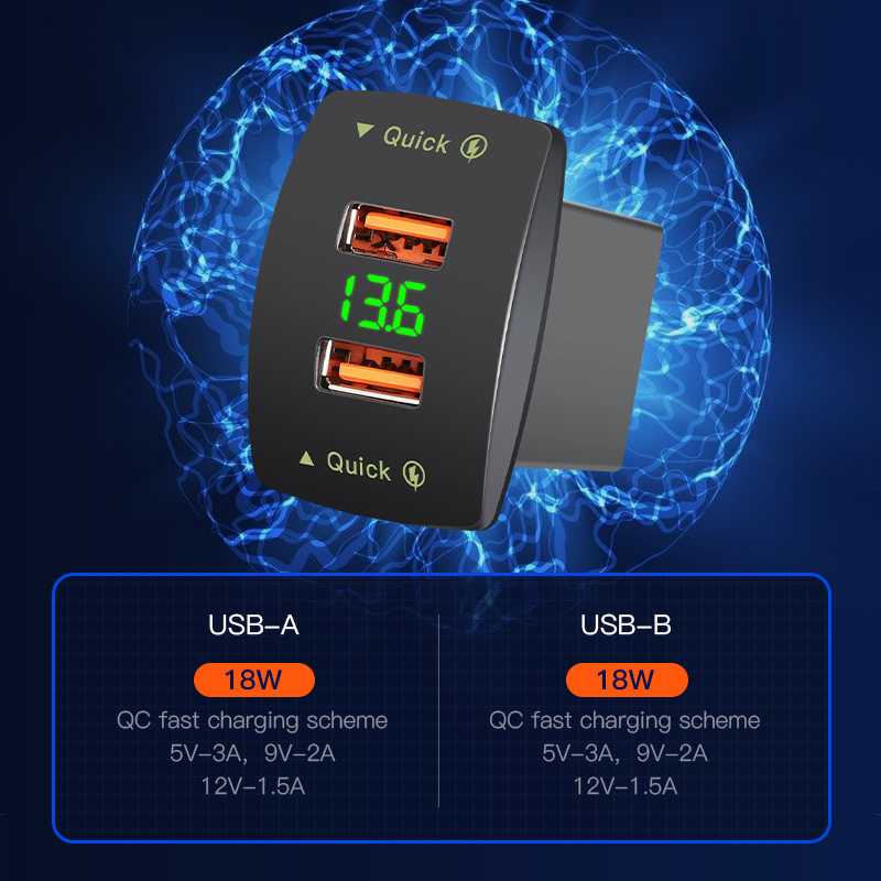 Cục Sạc Điện Thoại 36W QC3.0 6A Usb 12V 24V Vôn Kế 4.2A Chuyên Dụng Cho Xe Hơi / Tàu Thuyền / Xe Tải /