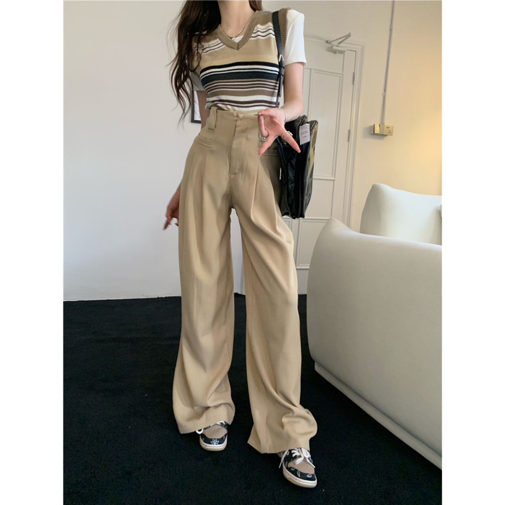 Quần ống rộng Lưng Cao Phối Túi Phong Cách Hàn Quốc Thời Trang Cho Nữ