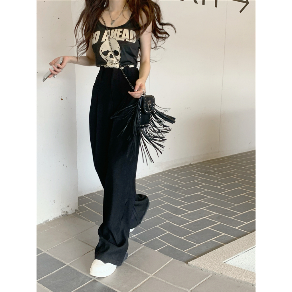 Quần ống rộng Lưng Cao Phối Túi Phong Cách Hàn Quốc Thời Trang Cho Nữ