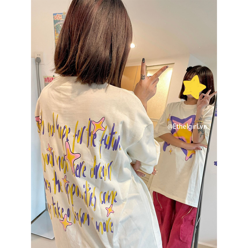 Ethelgirl Áo Thun Tay Ngắn Dáng Rộng In Họa Tiết Thời Trang Cho Nam Và Nữ