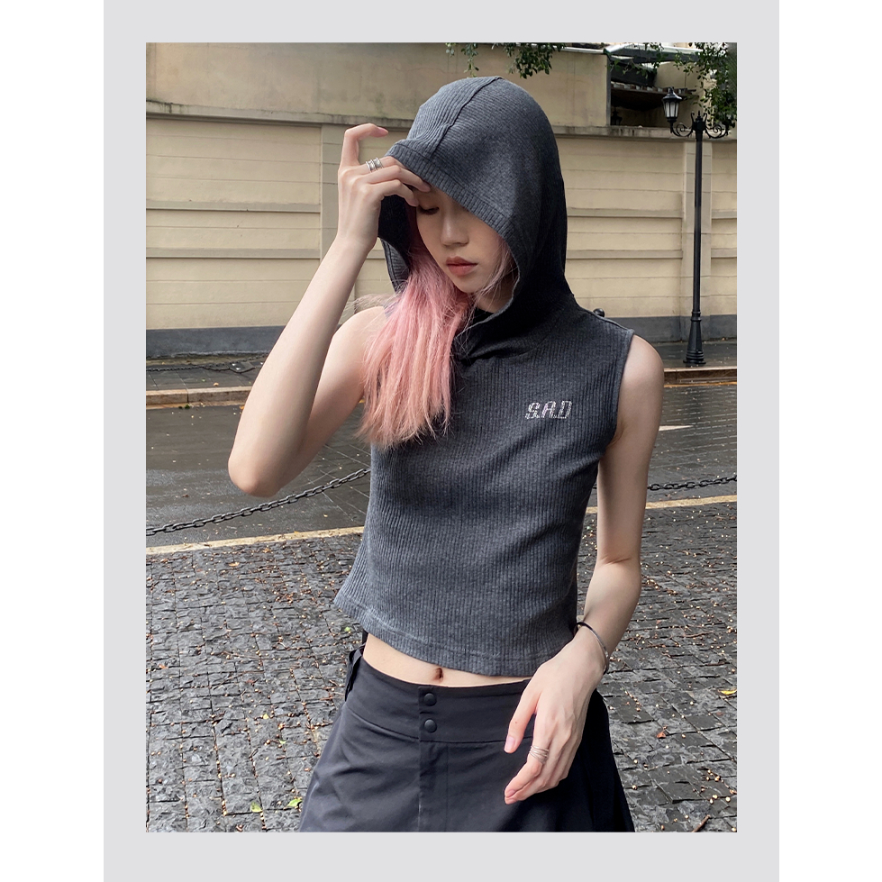 Áo Hoodie Ngắn Không Tay In Chữ Phong Cách Đường Phố Thời Trang Mùa Hè Mới Dành Cho Nữ