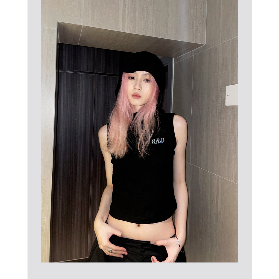 Áo Hoodie Ngắn Không Tay In Chữ Phong Cách Đường Phố Thời Trang Mùa Hè Mới Dành Cho Nữ