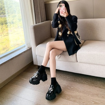 Giày Lười Da Bóng Đế Dày Tăng Chiều Cao Cho Nữ