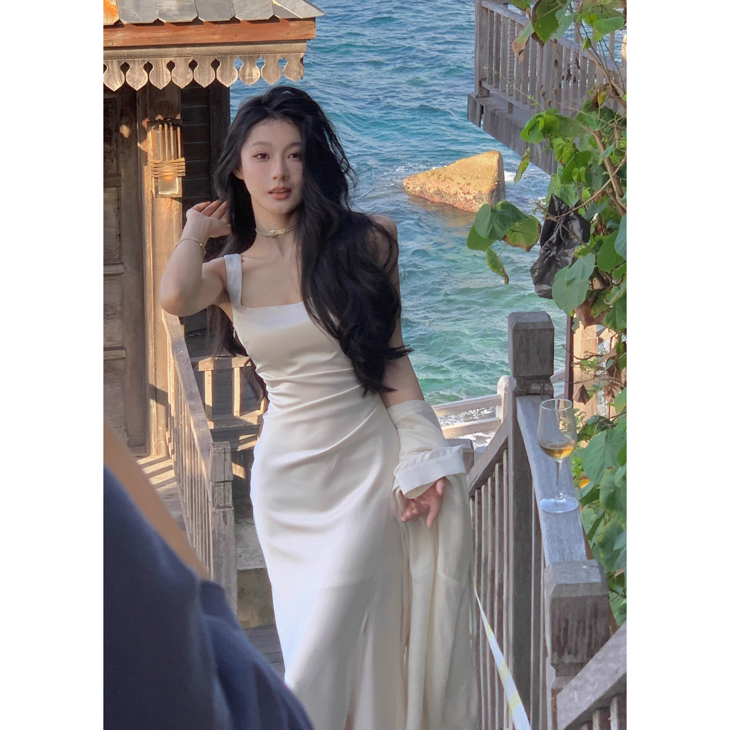 Đầm Hai Dây Vải Satin Cao Cấp Dáng Dài Ôm Cơ Thể Kiểu Pháp Thời Trang Mùa Hè Cho Bạn Gái