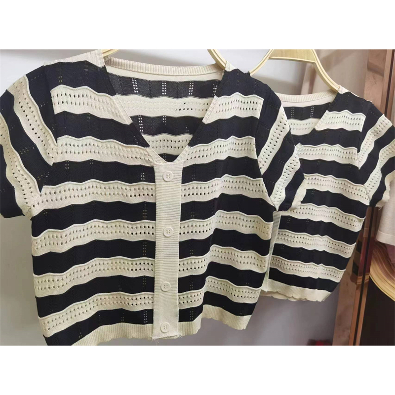 Áo Dệt Kim Ngắn Tay Dáng Rộng Họa Tiết Kẻ Sọc Thời Trang Mùa Hè Cho Nữ