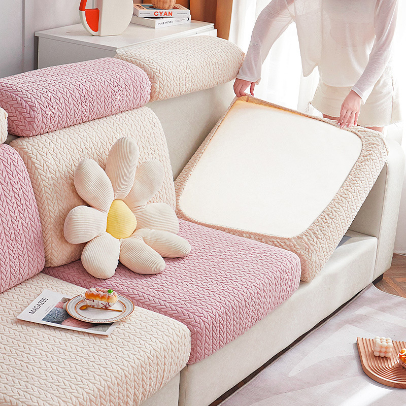 Vỏ Bọc Ghế Sofa 1 / 2 / 3 / 4 Chỗ Ngồi Bằng Lông Cừu Đàn Hồi Màu Trơn Thông Dụng
