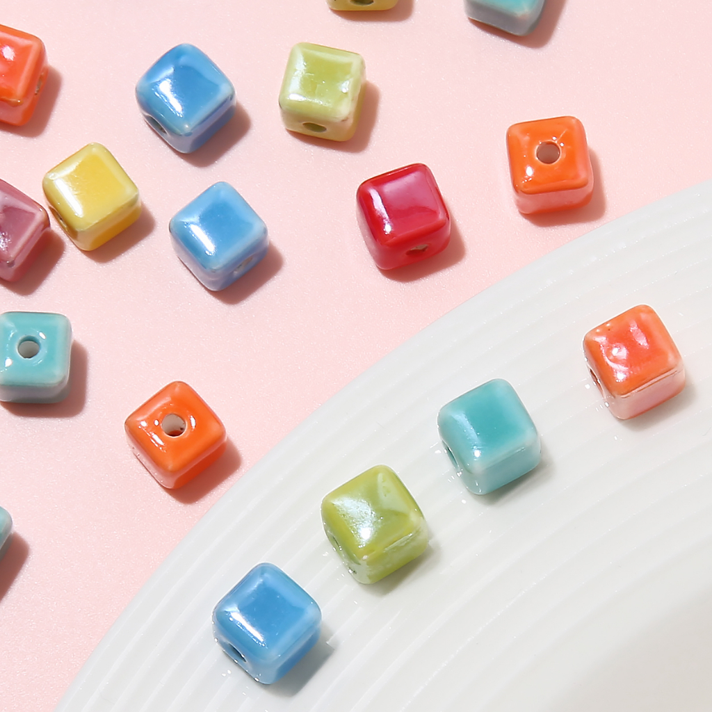 Chuỗi Hạt Gốm Tráng Men Hình Vuông Nhiều Màu Sắc 8mm Dùng Làm Đồ Trang Sức / Móc Khóa DIY