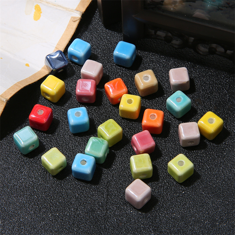 Chuỗi Hạt Gốm Tráng Men Hình Vuông Nhiều Màu Sắc 8mm Dùng Làm Đồ Trang Sức / Móc Khóa DIY