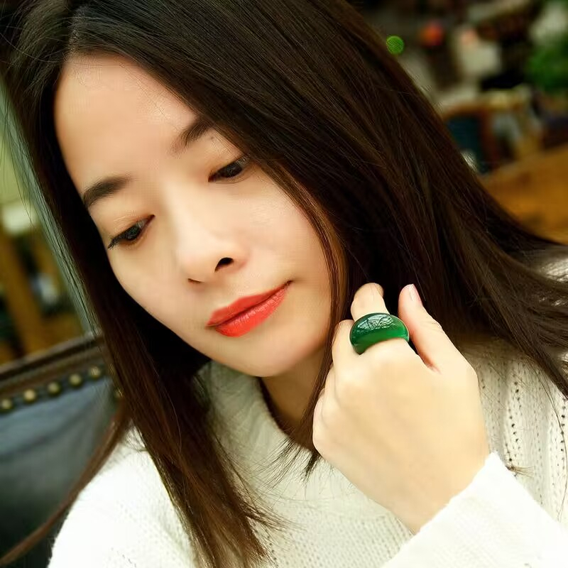 Nhẫn Đá Mã Não Tự Nhiên Màu Xanh Lá Dành Cho Nam Và Nữ