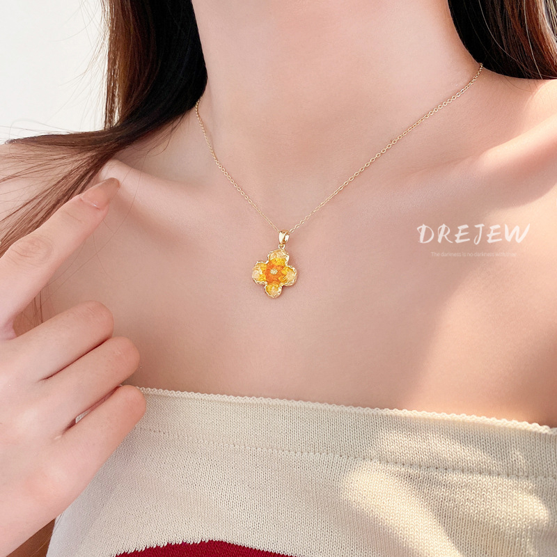 DREJEW Vòng cổ Mạ Vàng Mặt Hoa Đính Pha Lê Nhân Tạo Kiểu Dáng Mới Dành Cho Nữ