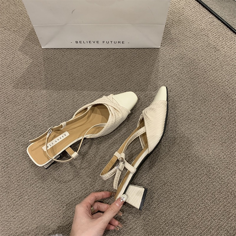 YAOLI  Xăng đan Cao Gót Đế Dày Màu Sắc Thời Trang Pháp