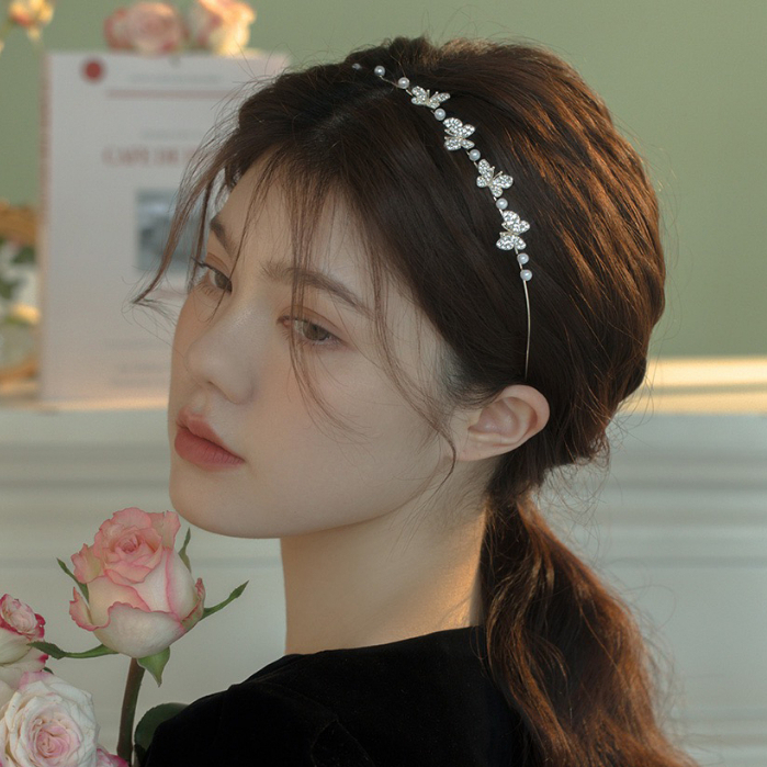 Băng Đô Cài Tóc Hai Lớp Đính Đá Hình Bướm Bằng Hợp Kim Phong Cách Hàn Quốc Dành Cho Nữ