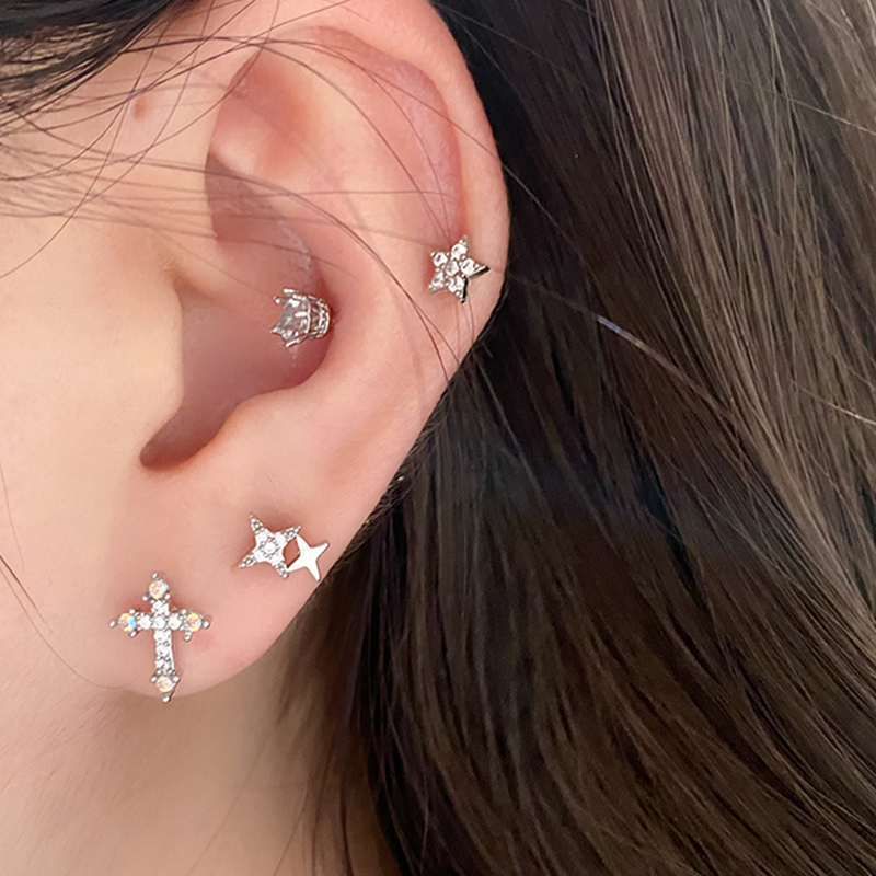 Bông Tai Thép Titan G23 Hình Thánh Giá / Ngôi Sao / Trái Tim Đính Kim Cương Giả Phong Cách Cá Tính
