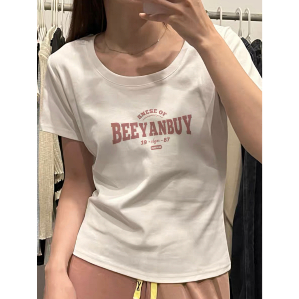 Ethelgirl Áo Thun Tay Ngắn In Chữ 4 Màu Sắc Phong Cách Hàn Quốc Cho Nữ