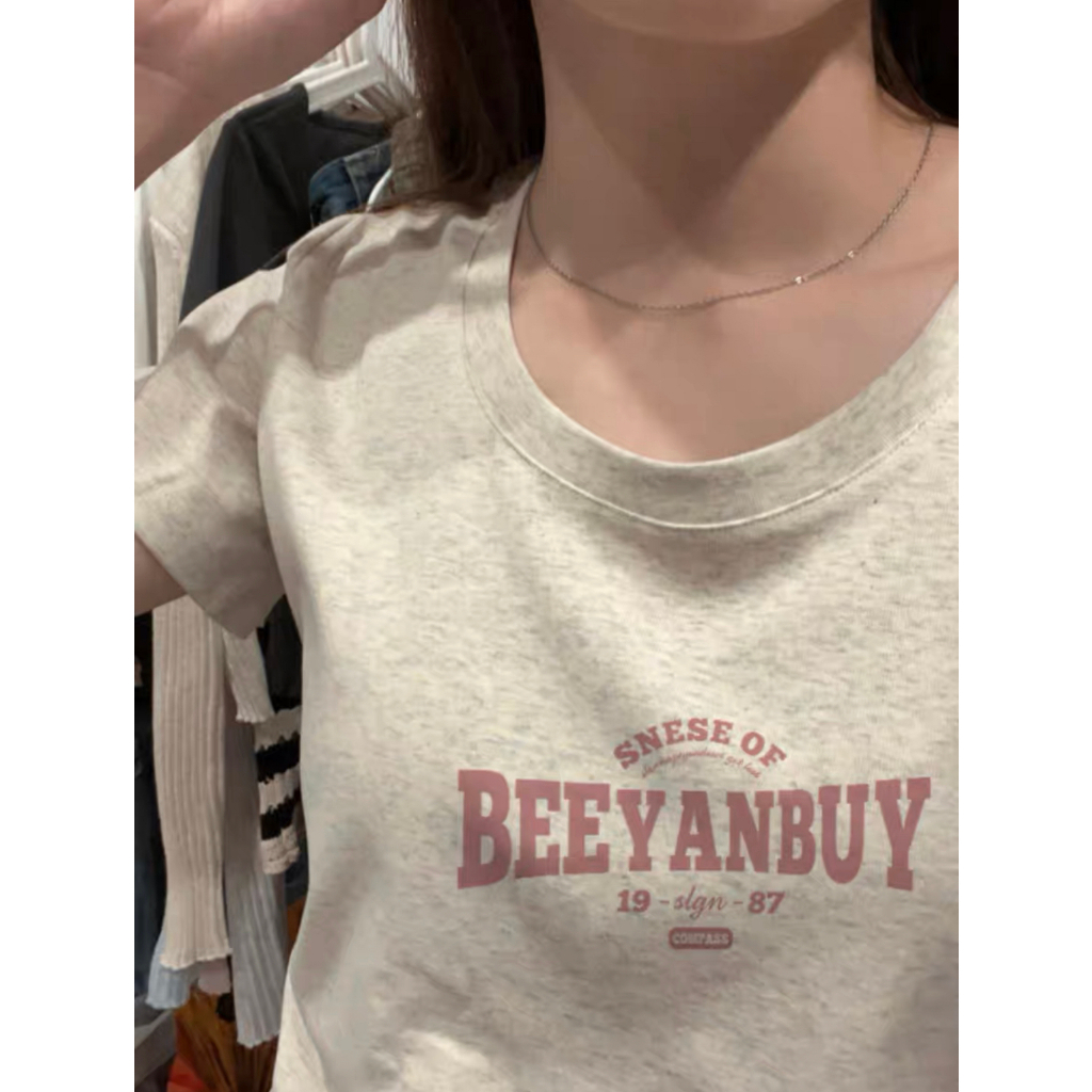 Ethelgirl Áo Thun Tay Ngắn In Chữ 4 Màu Sắc Phong Cách Hàn Quốc Cho Nữ