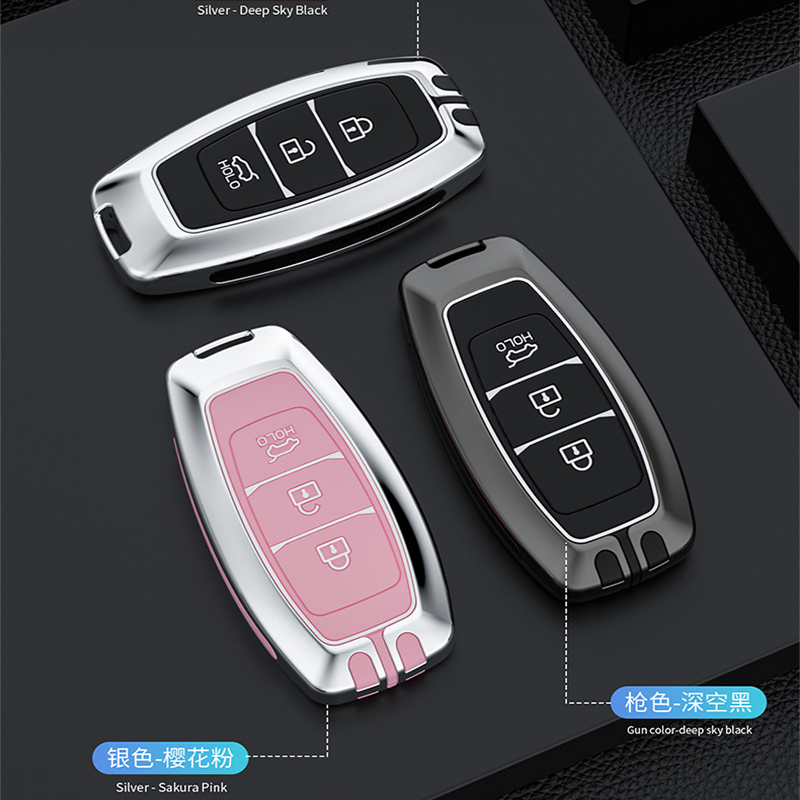 Ốp Bảo Vệ Ổ Khóa Xe Hơi Bằng Hợp Kim 3 Nút Chuyên Dụng Cho Hyundai Accent , Kona, Santafe