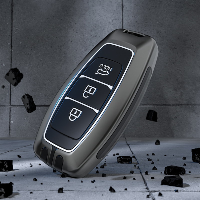 Ốp Bảo Vệ Ổ Khóa Xe Hơi Bằng Hợp Kim 3 Nút Chuyên Dụng Cho Hyundai Accent , Kona, Santafe