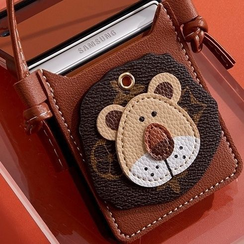 Ốp lưng dạng gập họa tiết sư tử cho Samsung Galaxy Z Flip 4 Z Flip 3 Flip3 Flip 4 có ngăn đựng thẻ và dây đeo