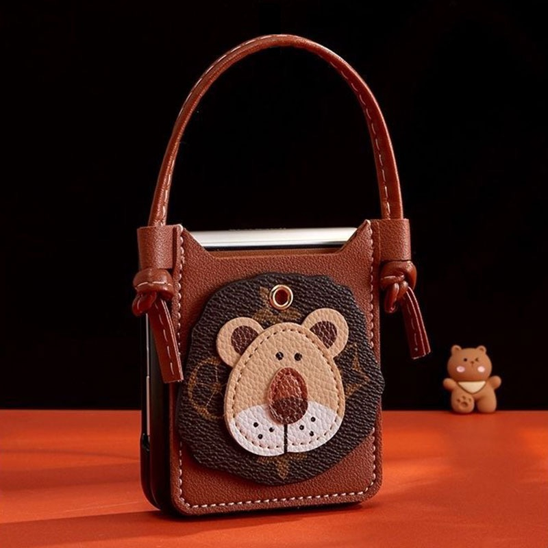 Ốp lưng dạng gập họa tiết sư tử cho Samsung Galaxy Z Flip 4 Z Flip 3 Flip3 Flip 4 có ngăn đựng thẻ và dây đeo