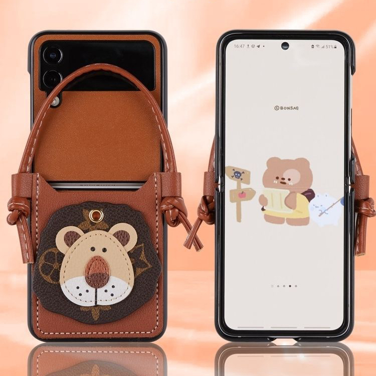 Ốp lưng dạng gập họa tiết sư tử cho Samsung Galaxy Z Flip 4 Z Flip 3 Flip3 Flip 4 có ngăn đựng thẻ và dây đeo