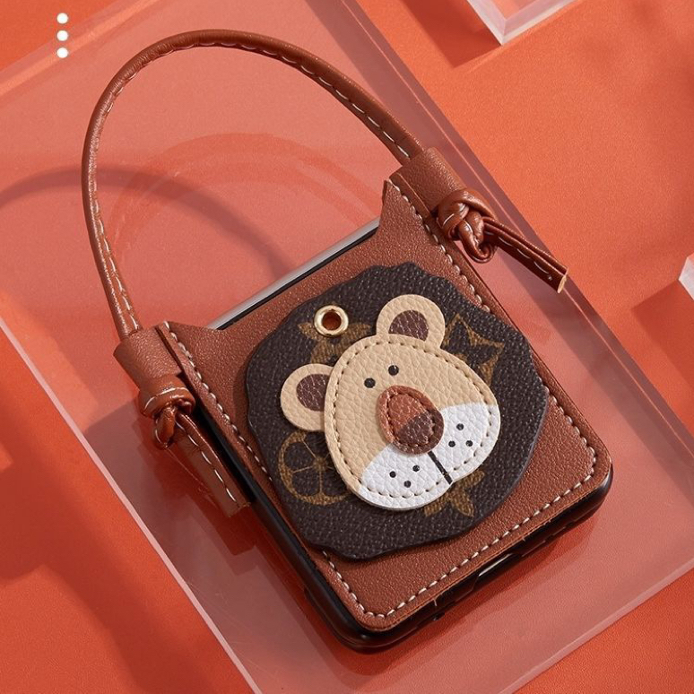 Ốp lưng dạng gập họa tiết sư tử cho Samsung Galaxy Z Flip 4 Z Flip 3 Flip3 Flip 4 có ngăn đựng thẻ và dây đeo