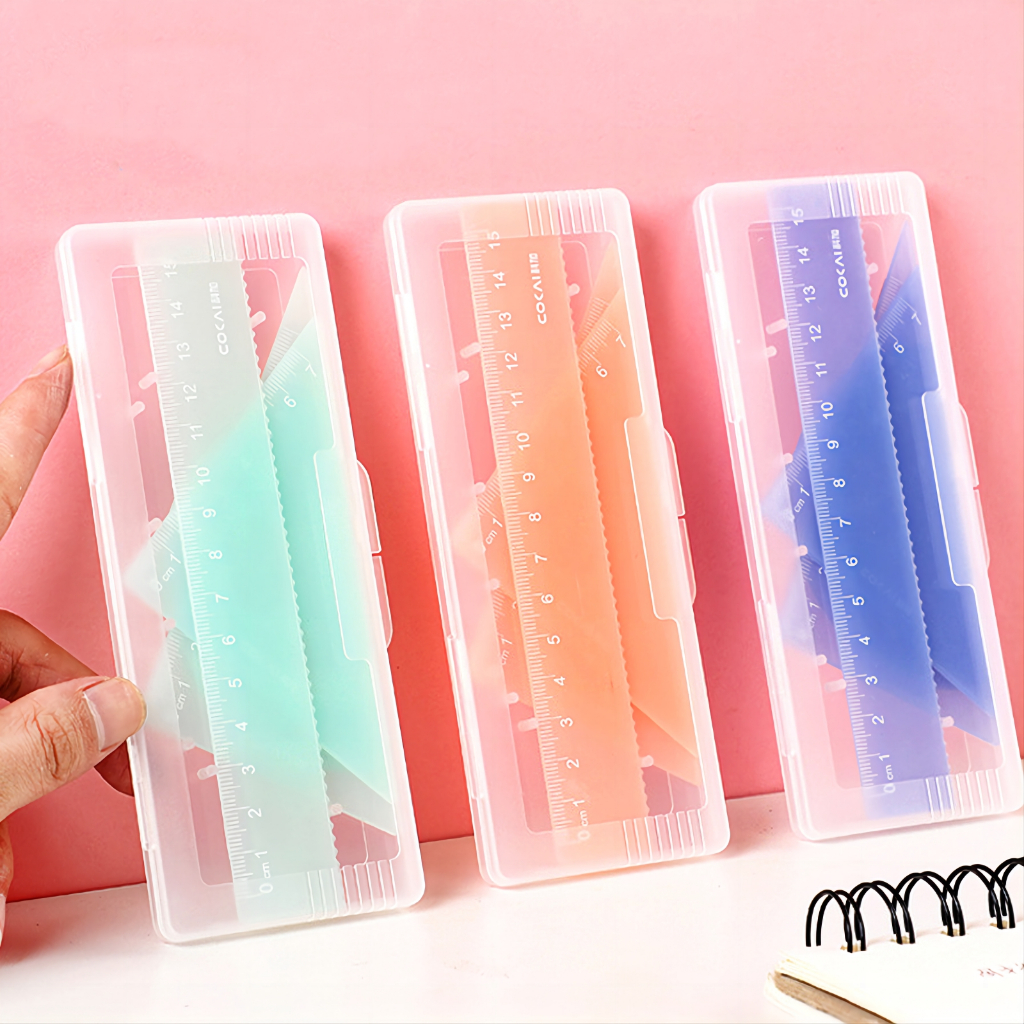 Macaron color set ruler bảng tam giác thước đo góc nhựa trong suốt bộ 4-piece văn phòng phẩm học sinh wj160