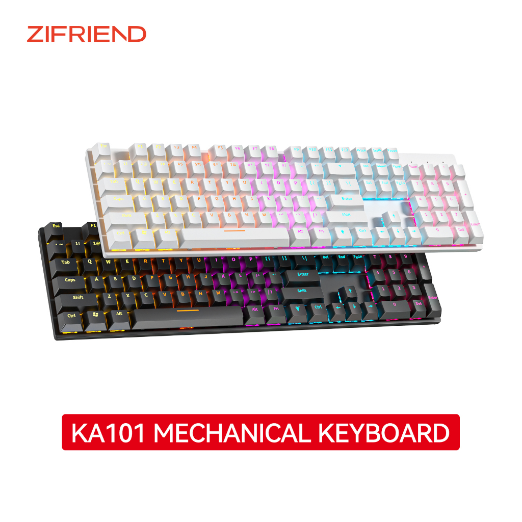 ZIFRIEND KA101 Bàn phím chơi game có dây RGB Bàn phím cơ có đèn nền USB 104 phím Office Gamer