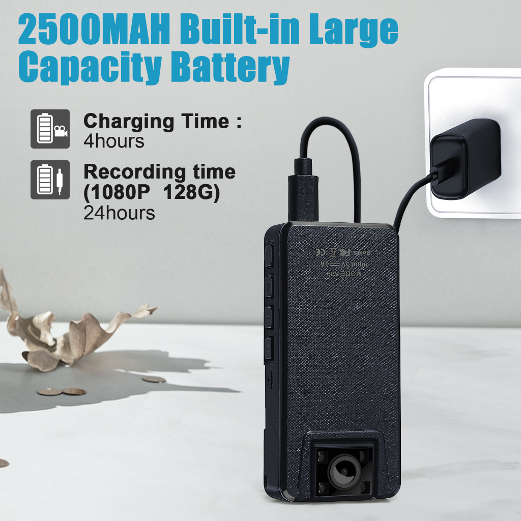 Máy Quay Phim Cảnh Sát A39 Full 1080P HD 2500mAh 180 Độ° Camera Hành Trình DV DVR Thiết Kế Xoay Tròn Tiện Dụng Cho Xe Đạp
