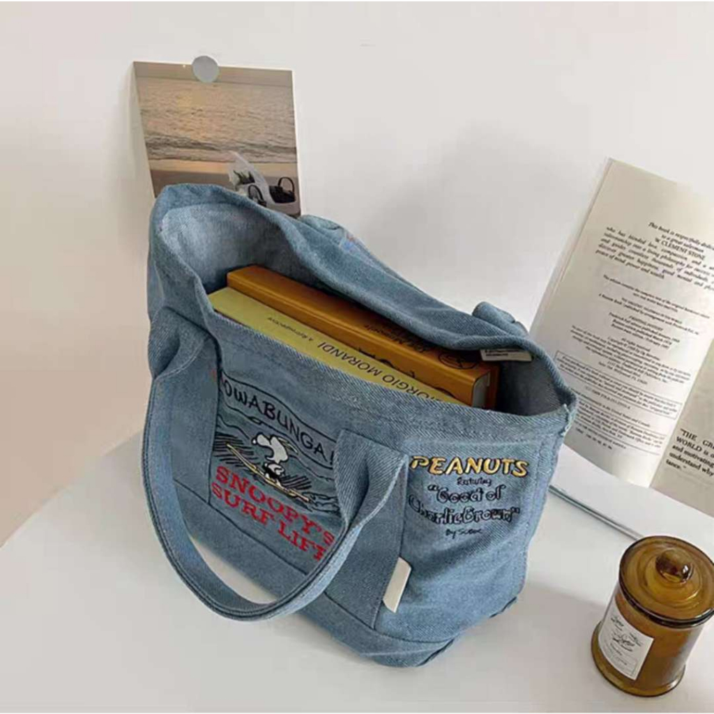 Keep order Túi Xách Denim Hoạt Hình Dễ Thương Thêu Đeo Tay Thường Miễn Phí Kết Hợp Tote Thời Trang  cmman11.vn