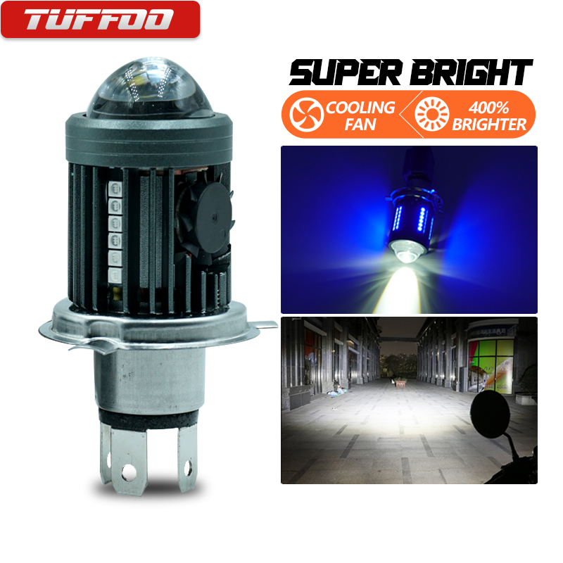 Đèn Pha LED H4 HS1 Ánh Sáng Trắng / Vàng Kèm Quạt Tản Nhiệt Chuyên Dụng Cho Xe Máy