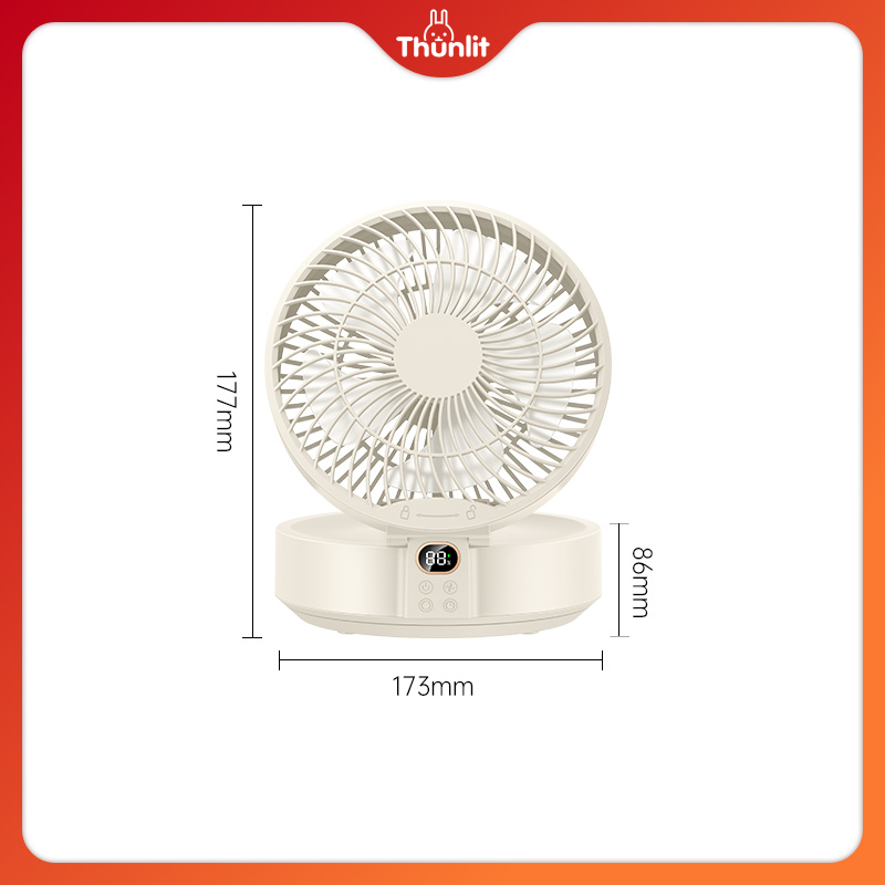 Quạt treo tường lắc đầu Thunlit 4000mAh 7 Inch gắn tường có đèn ban đêm đa ứng dụng cho gia đình hoặc cắm trại