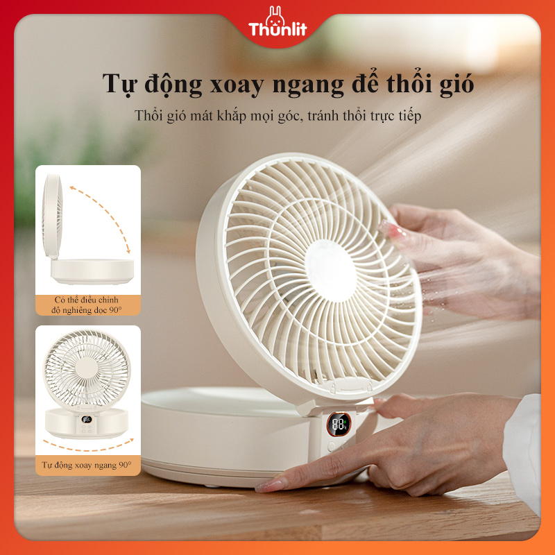 Quạt treo tường lắc đầu Thunlit 4000mAh 7 Inch gắn tường có đèn ban đêm đa ứng dụng cho gia đình hoặc cắm trại