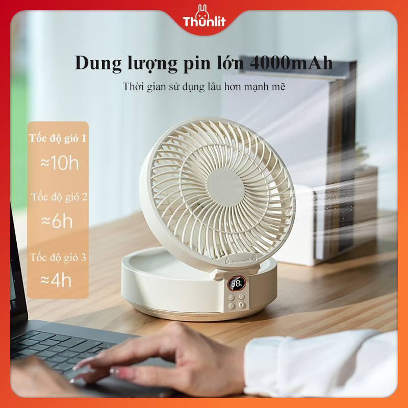 Quạt treo tường lắc đầu Thunlit 4000mAh 7 Inch gắn tường có đèn ban đêm đa ứng dụng cho gia đình hoặc cắm trại