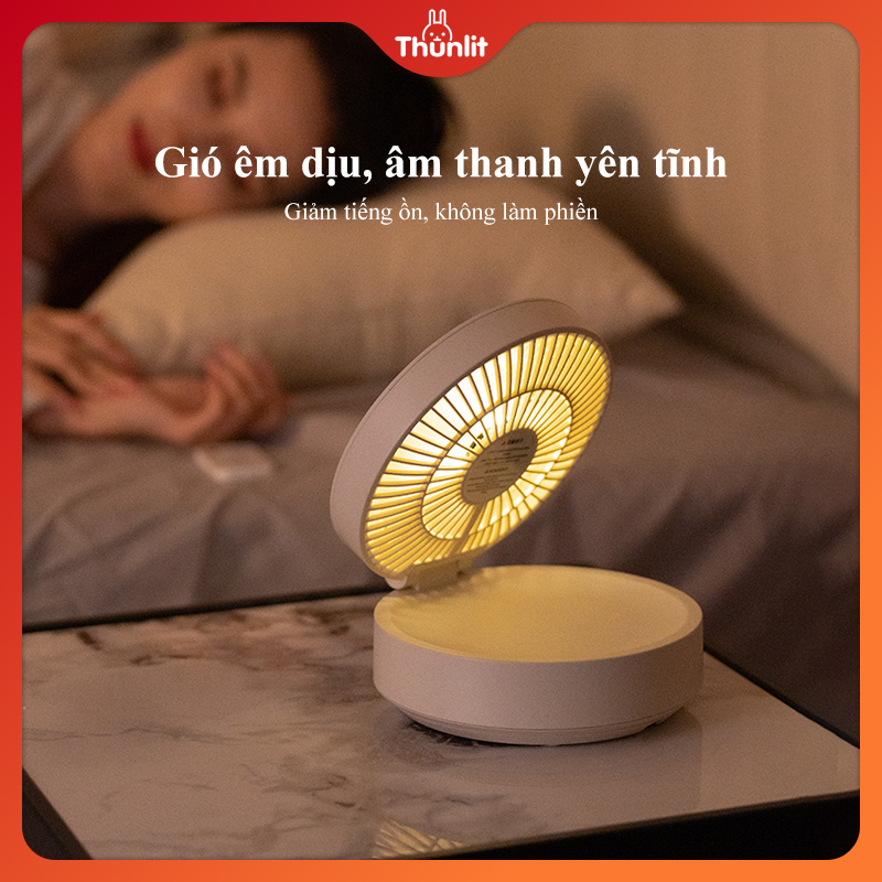 Quạt treo tường lắc đầu Thunlit 4000mAh 7 Inch gắn tường có đèn ban đêm đa ứng dụng cho gia đình hoặc cắm trại