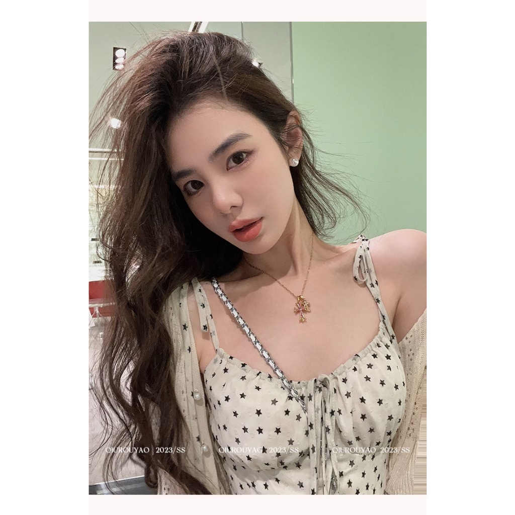 Bộ Áo Khoác Cardigan + Đầm Hai Dây Họa Tiết Chấm Bi Phong Cách Thời Trang Mùa Hè Mới 2023