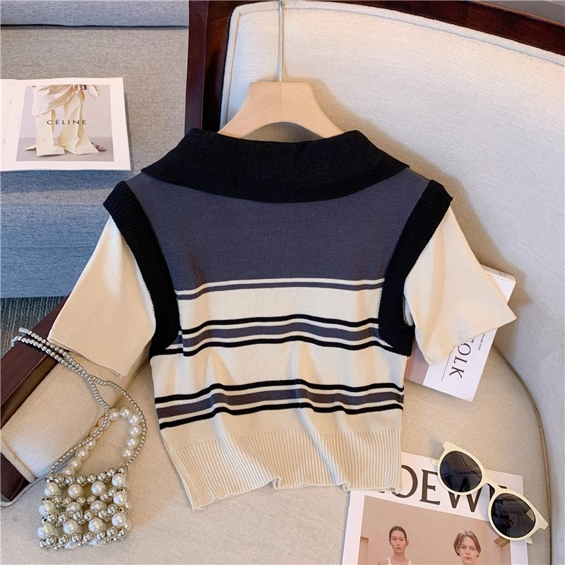 Bộ Áo Thun Giả Hai Lớp + Chân Váy Ngắn Màu Xám Thời Trang Mùa Hè Cho Nữ