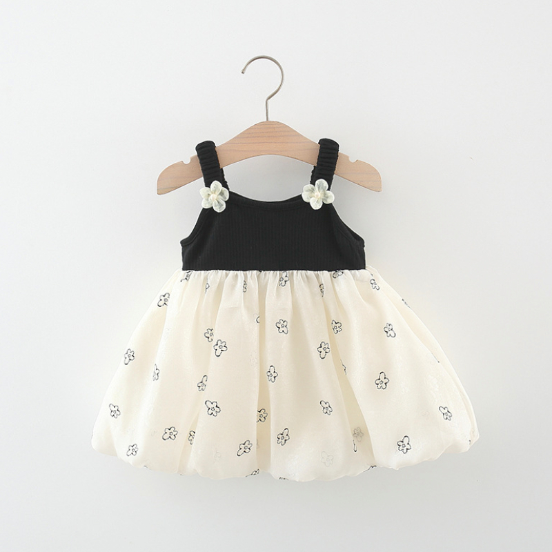 Đầm Công Chúa Chất Cotton Màu Đen Đính Nơ To Thời Trang Mùa Hè Xinh Xắn Cho Bé Gái