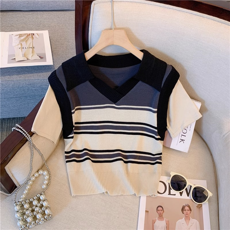 Bộ Áo Thun Giả Hai Lớp + Chân Váy Ngắn Màu Xám Thời Trang Mùa Hè Cho Nữ