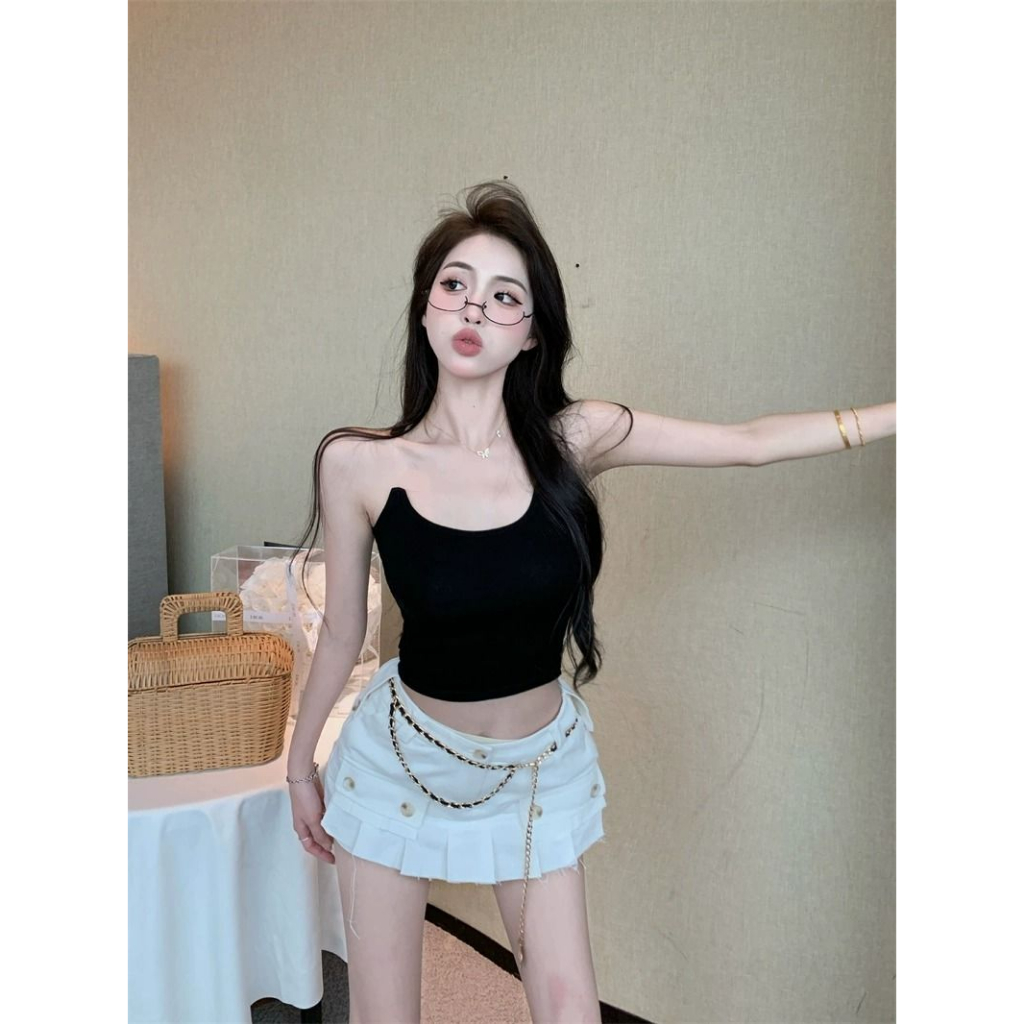 Áo Croptop nữ ba lỗ Xinh croptop ôm Phong body， Hai Dây Ôm Dáng Cách Mới Mùa Hè Cho Nữ