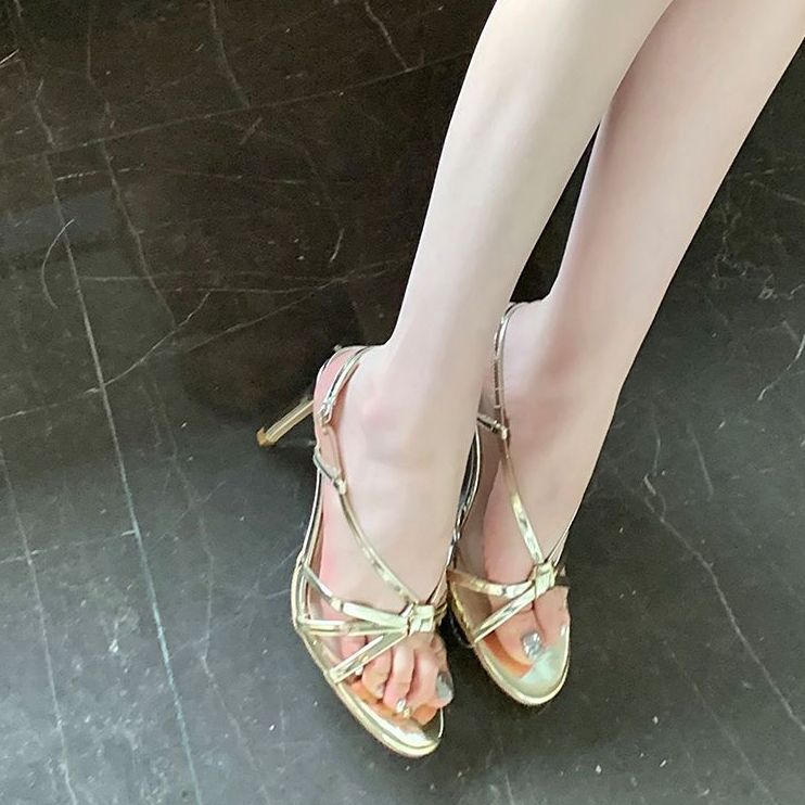 Giày Cao Gót Sandal Một Quai Màu Vàng Đồng Gợi Cảm Hàng Mới Dành Cho Bạn Nữ