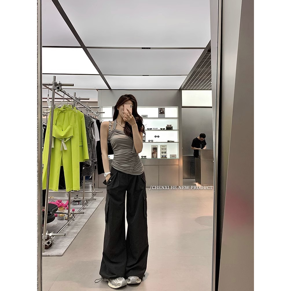 Áo Hai Dây Mỏng Eo Hẹp Bằng Kim Loại Kiểu Pháp Ngọt Ngào Cho Nữ